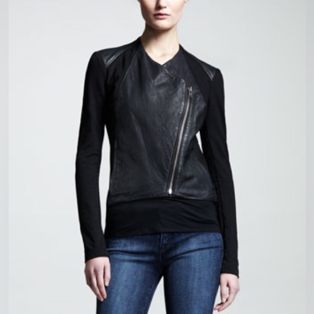 Helmut, Size Small, Black Lamb Leather Moto Jacket with cotton Stretch panels